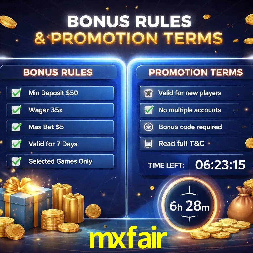 Reglas de promoción mxfair y condiciones de bonos explicadas visualmente