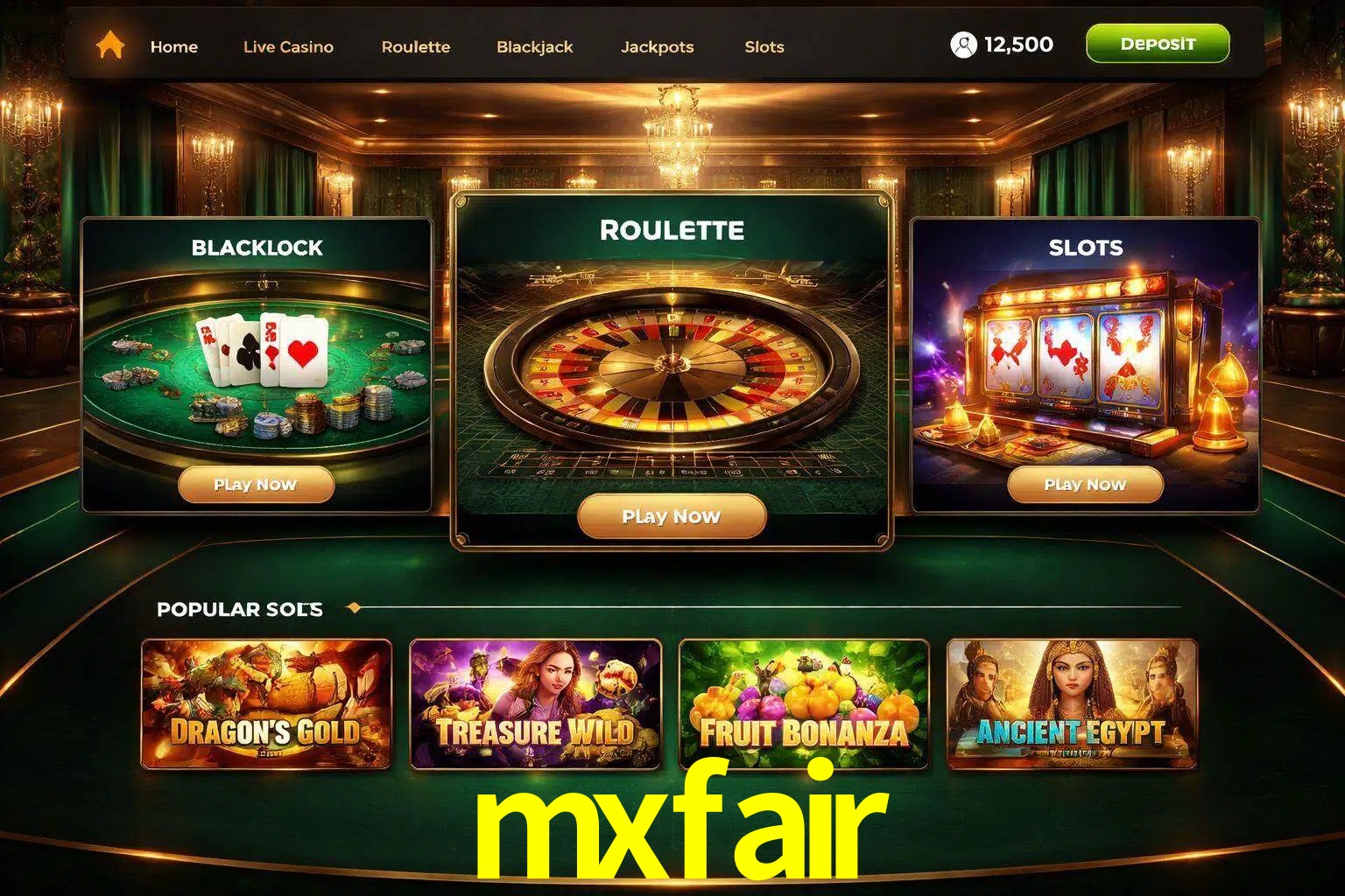 Vista de la plataforma mxfair Casino mostrando categorías organizadas de juegos en línea